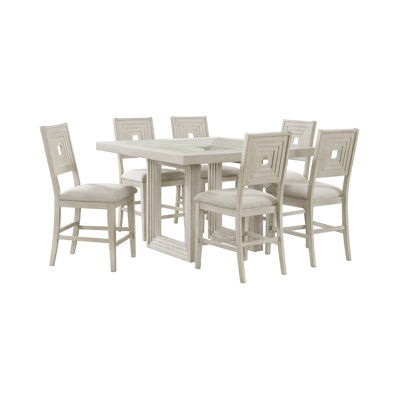 Ensemble de salle à manger Rhiannon 7 pièces, hauteur du comptoir, couleur blanc antique - Table et six chaises