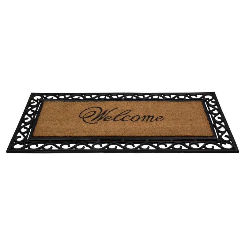 Paillasson "Welcome" noir et naturel en fibre de coco rectangulaire 22 "x 48"