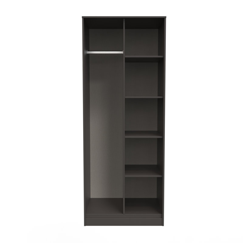 Fully Assembled 2 Door Wardrobe, 182.5cm H x 74cm W x 53cm D, Black