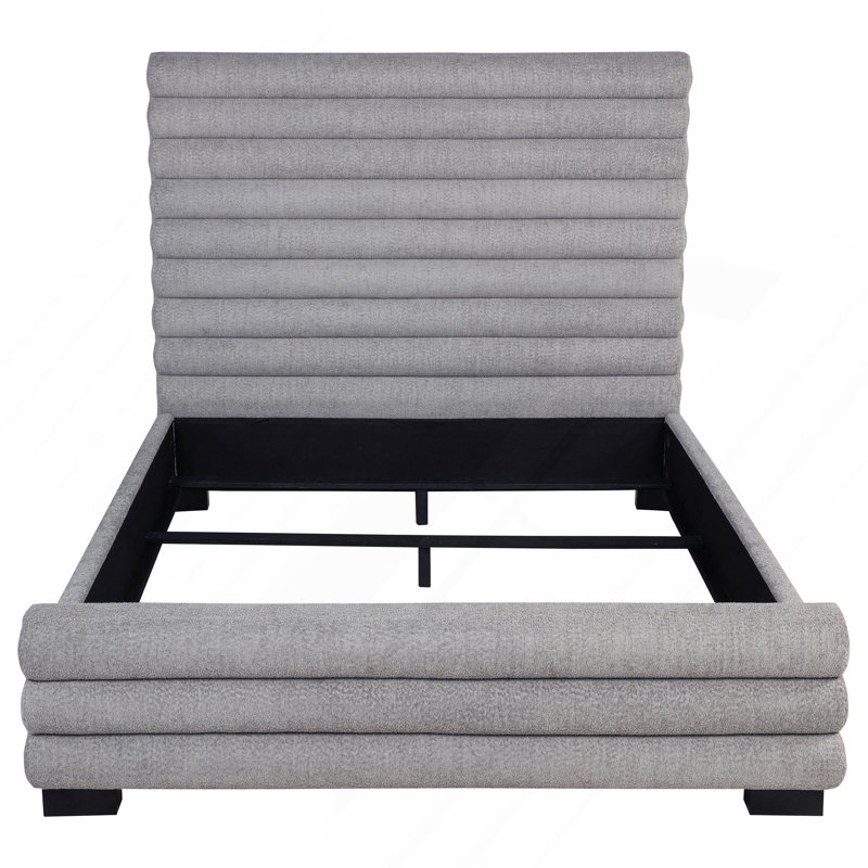 Lit plateforme tapissier - Tête de lit capitonnée et conception à profil bas, base de lit en tissu doux, mobilier de chambre contemporain