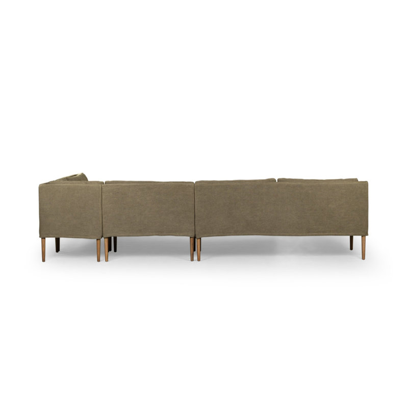 Aurelia 4-Piece Sectional, Right Hand Facing, Broadway Olive Linen, 34.5" H x 137.5" W x 76" D