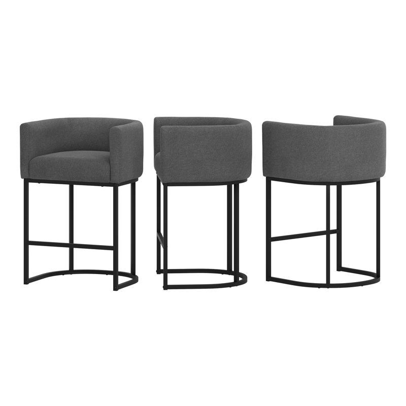 Tabouret de comptoir rembourré 26 "avec structure en métal Jessica, Noir, Gris carbone / lin