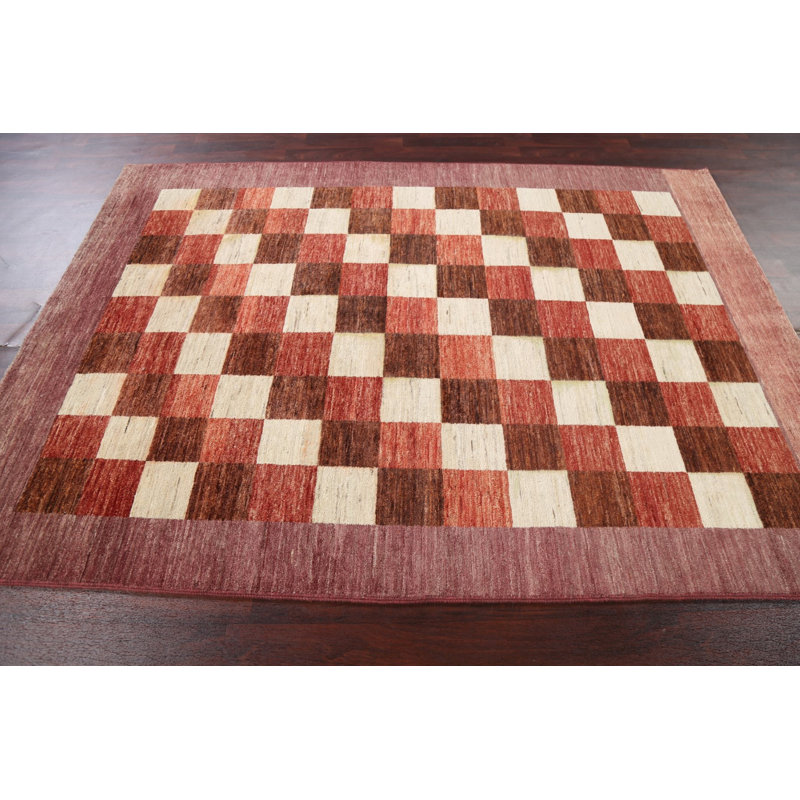 Tapis à damier oriental Gabbeh Brackston noué à la main 6 x 8