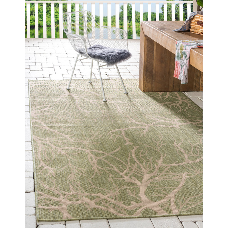 Tapis d'intérieur / d'extérieur à motif abstrait vert Angelos, Rectangle 5 pi 1 po x 8 pi
