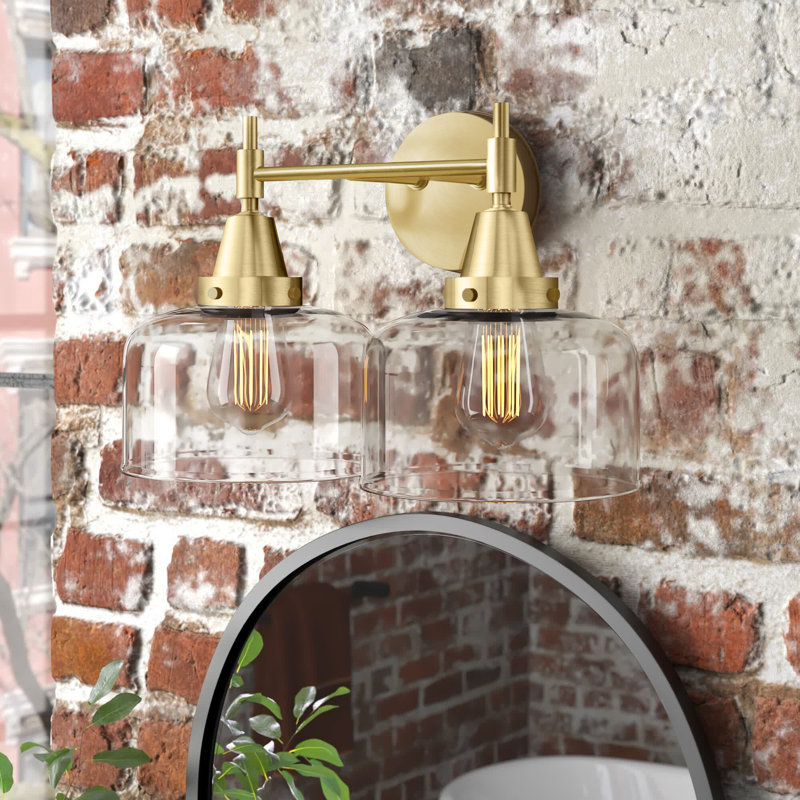 Éclairage pour meuble-lavabo 2 lumières 17 po Caden - H 5,75 po, Ampoule incandescente rétro 60 watts, Laiton satiné, Clair