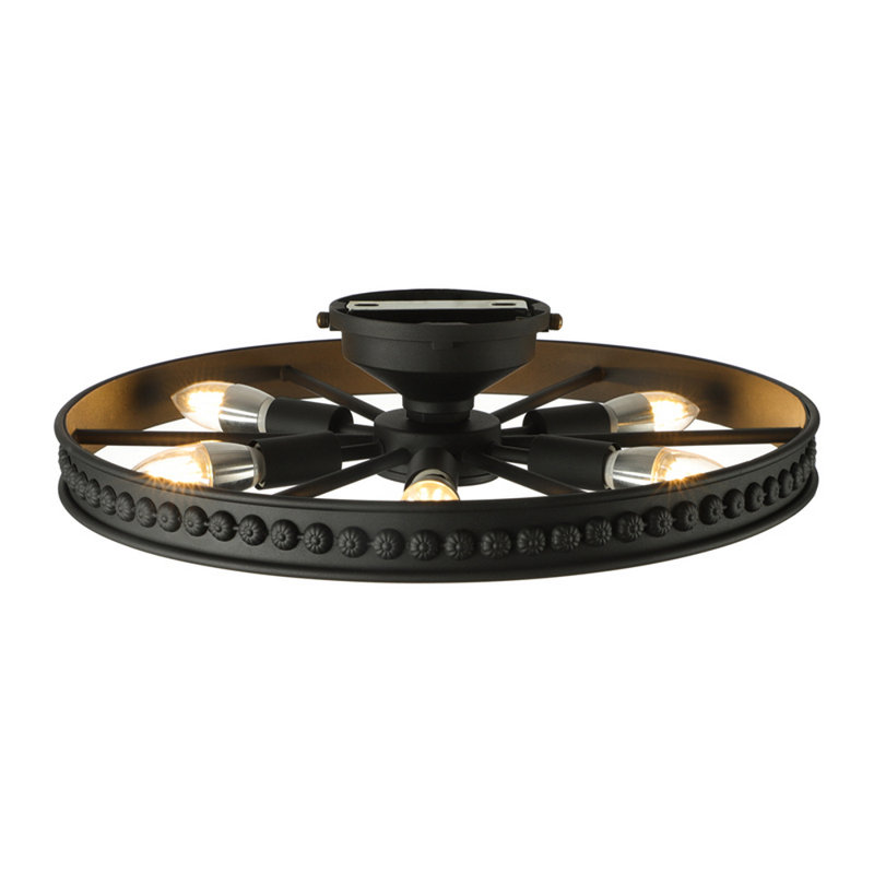 6 Lights Flush Mount Wheel Ceiling Light, 4" H x 18" W x 18" D, Matte Black
