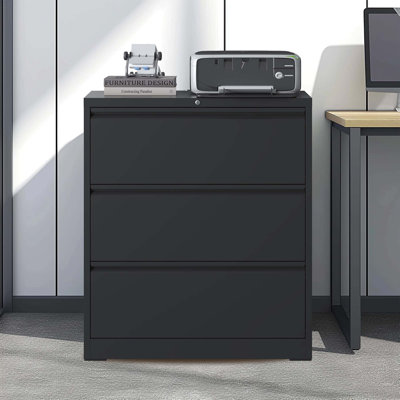 3 Drawer Lateral File Cabinet With Lock – Heavy-Duty Metal Filing Cabinet For Home Office, Wide Storage For Letter/Legal/A4/F4, Silent Full-Extension by Latitude Run