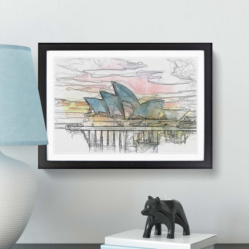 Sydney Opera House at Sunset in Abstract - Picture Frame Graphic Art Print, 48cm H x 65cm W x 2cm D, Black Framed