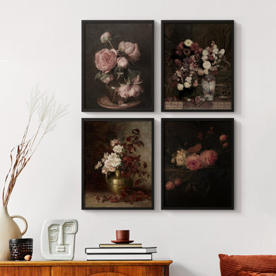 «Vintage Floral Print», impression encadrée, ensemble de 4