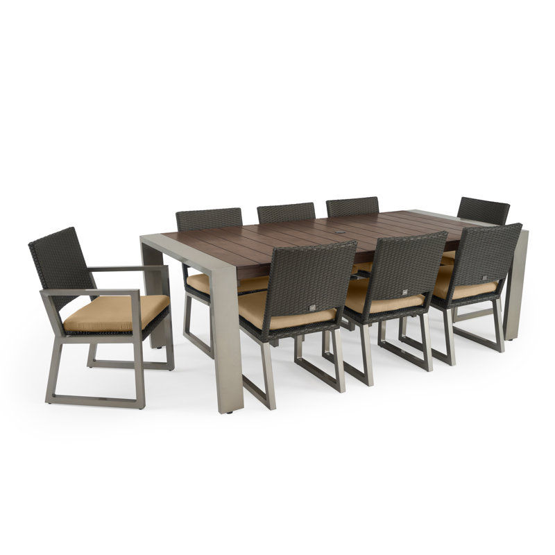 Sameko 9-Piece Rectangular Aluminum Patio Dining Set with Sunbrella® Cushions, Canvas Heather Beige Sunbrella® Canvas
