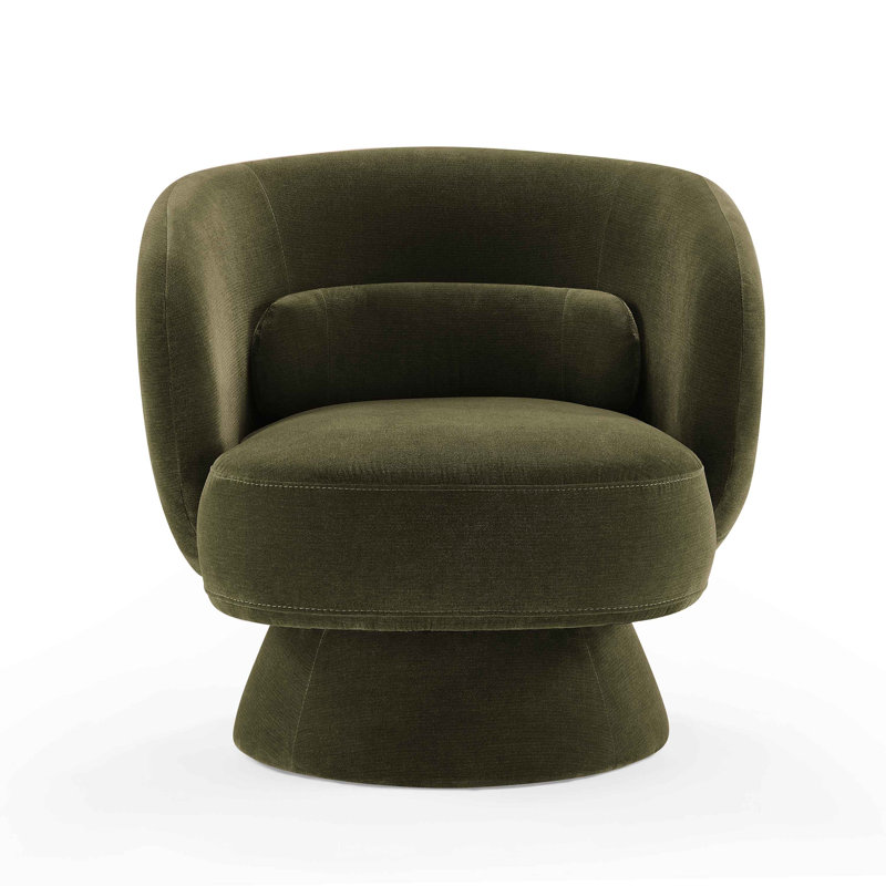 Saboor 78Cm Wide Swivel Barrel Chair, Olive Rayon