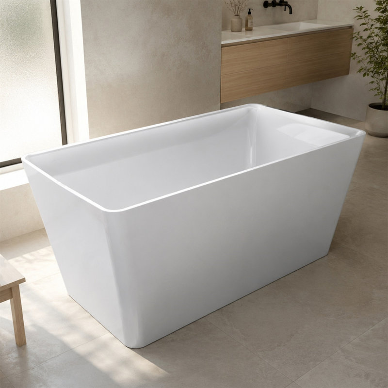 47.2" Acrylic Freestanding Bathtub with Built-in Seat, Rectangular Soaking Tub