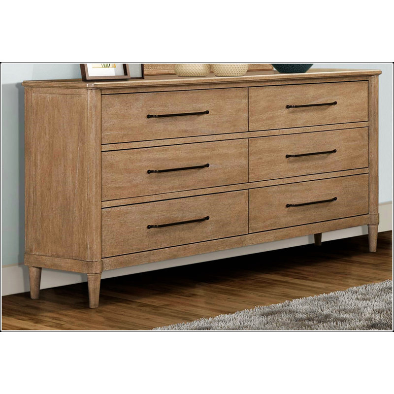 Commode décontractée à 6 tiroirs avec finition sable, doublure en feutre et en cèdre pour un rangement et une protection élégants
