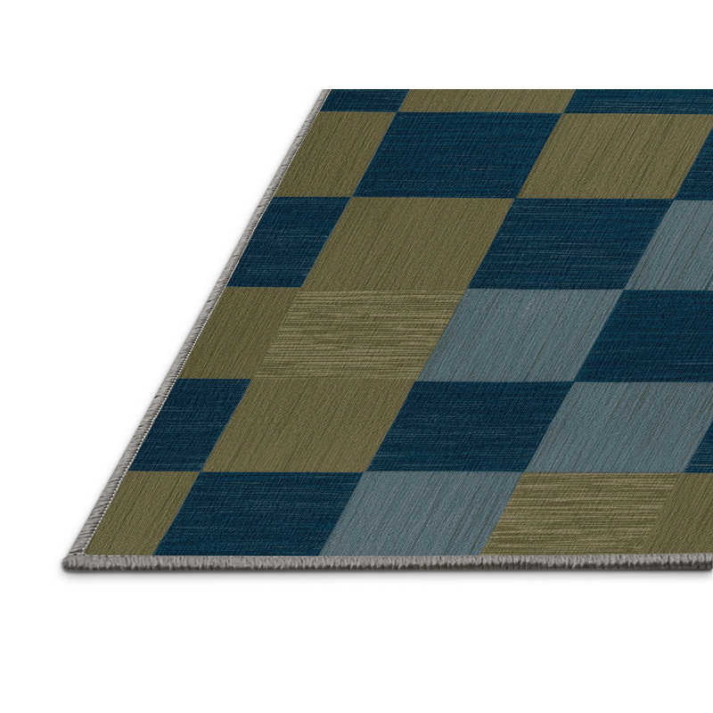 Tapis brun à carreaux lavable à la machine, Rond 3 pi