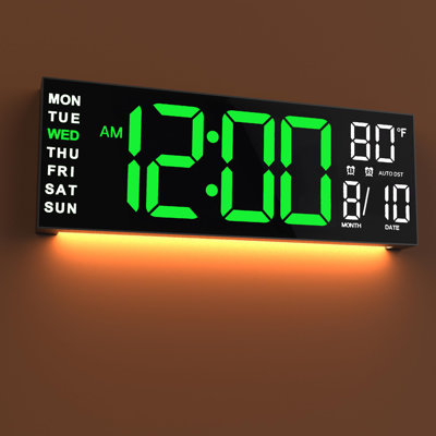 Large Digital Wall Clock Timer, Remote Controll, 2 Alarms, LED Display, 8 RGB Color, Auto DST, Temperature For Living Room, Bedroom, Desk, Mounted, Gi -  Latitude Run®, F5E4F5BE2CF24172B35CF93D4B3AC08C