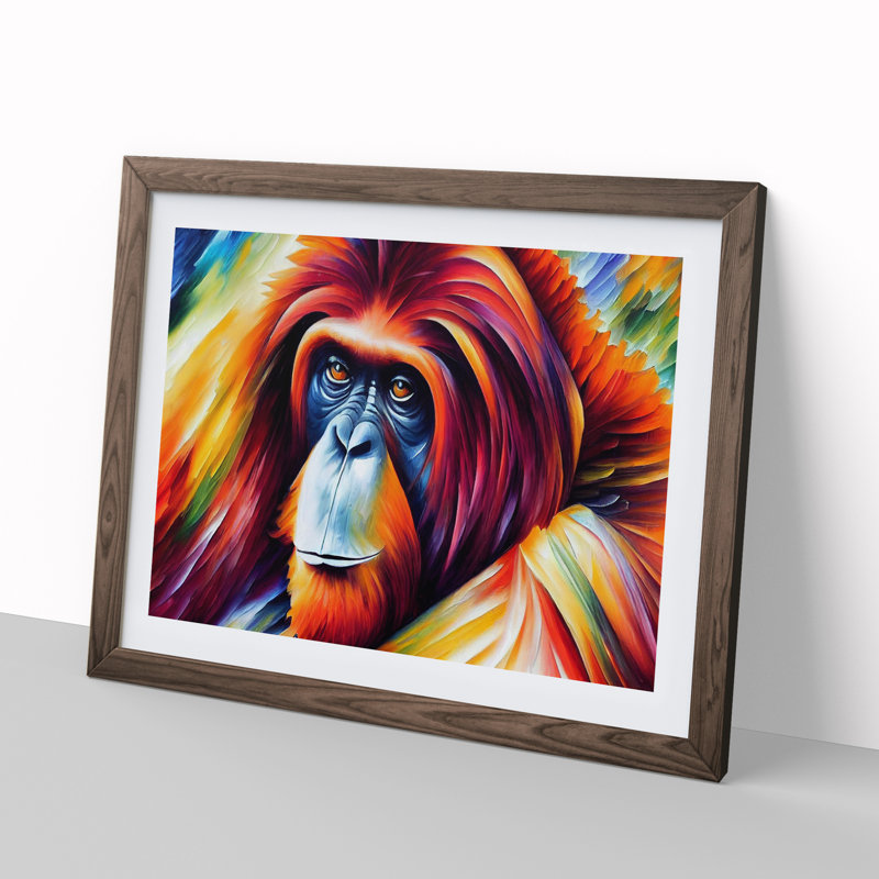 XH1022-6471X Orangutan Abstract - Single Picture Frame Print, 46cm H x 64cm W x 2cm D, Walnut