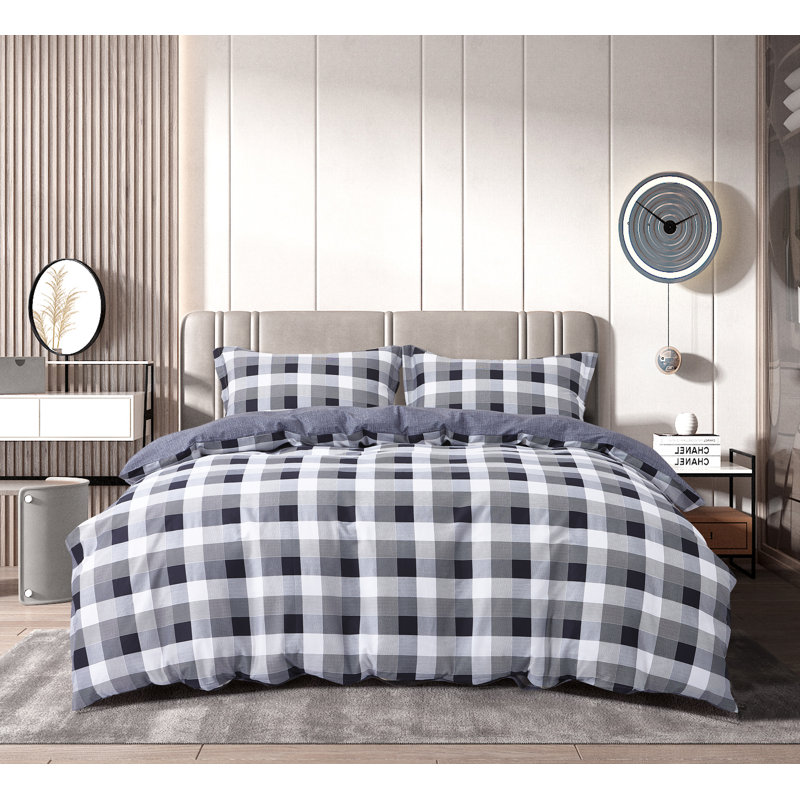Quijada Satin Plaid Duvet Cover Set with Pillowcases Included, Double - 2 Standard Pillowcases