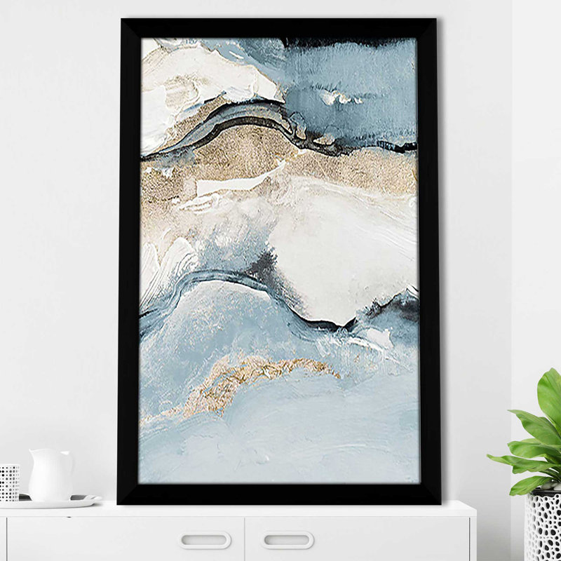 «Blue Crystalline» par Lanie Loreth - Peinture, Cadre noir, H 39,5 po x l 27,5 po x P 0,75 po