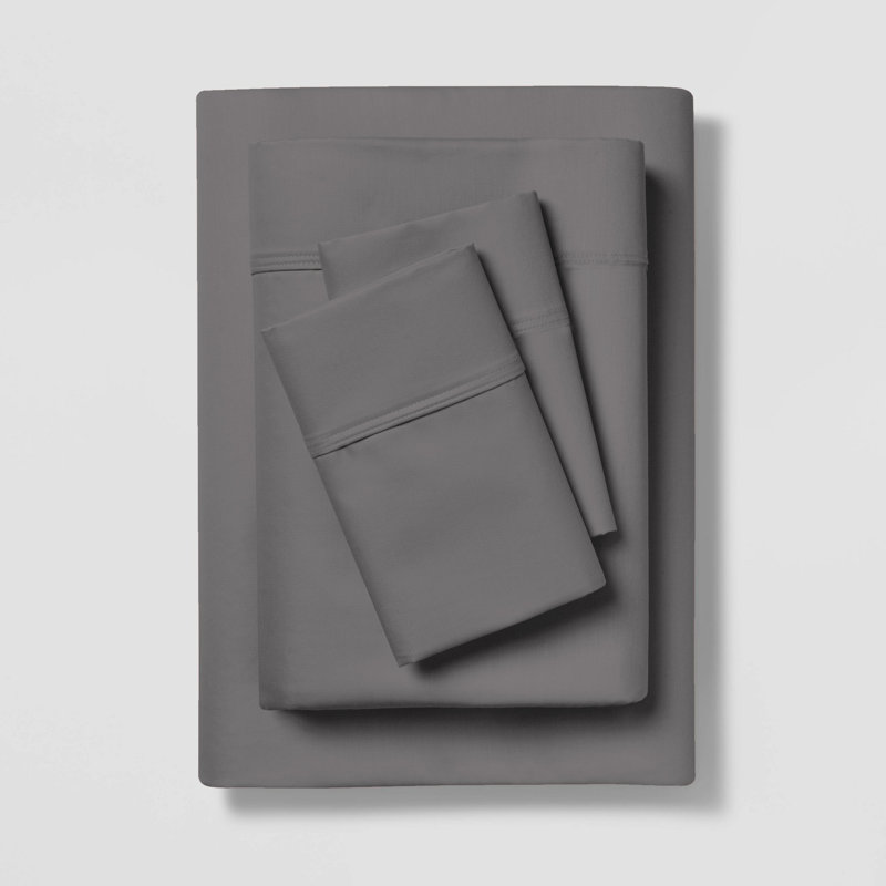 100% Cotton Lightweight Percale Weave Sheet Set, King Sheet Set with 2 Pillowcases, Dark Gray