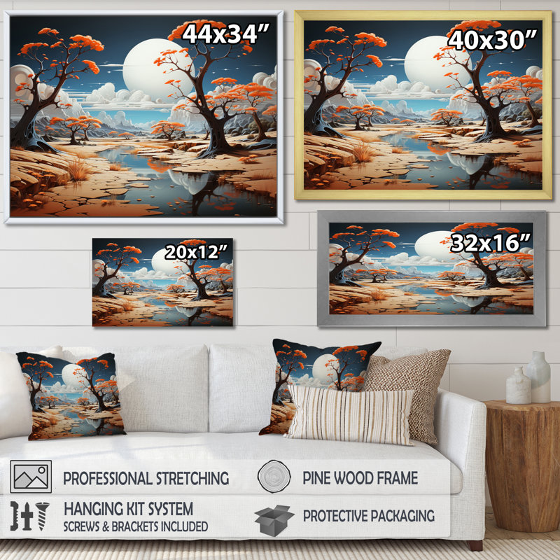 Surréalisme Mirage I - décoration murale surréalisme, H 24 po x l 32 po x P 1 po, Encadrement doré