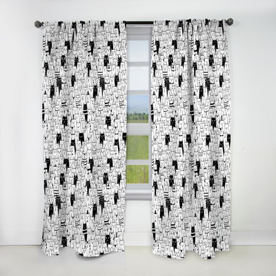 Cats Pattern - Animal Print Modern Teen Blackout Curtain Single Panel