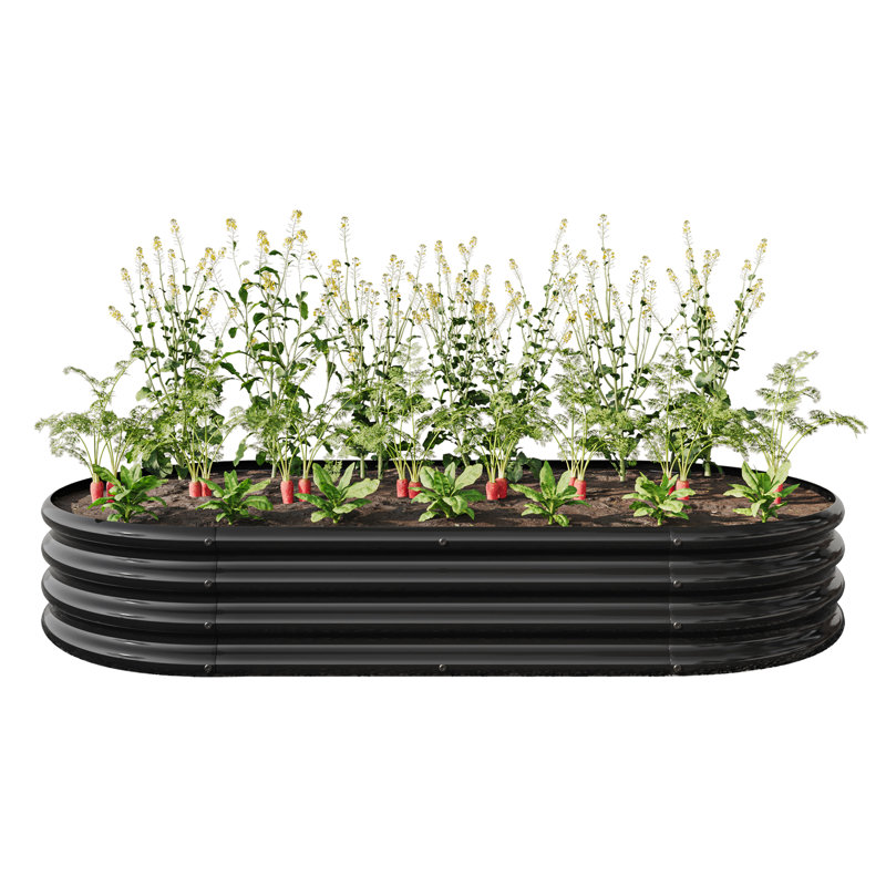 Lit surélevé ovale en métal pour l'extérieur, H 11,2 po x l 72,44 po x P 35,05 po, Noir