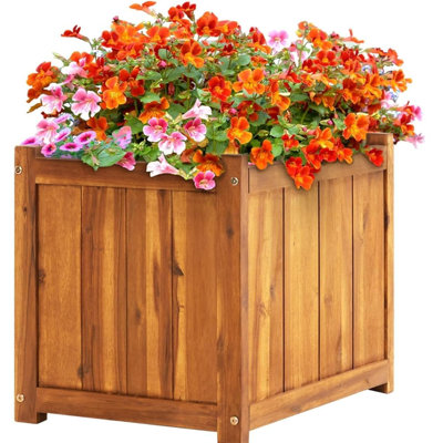 Square Wooden Planter Box - Light Brown