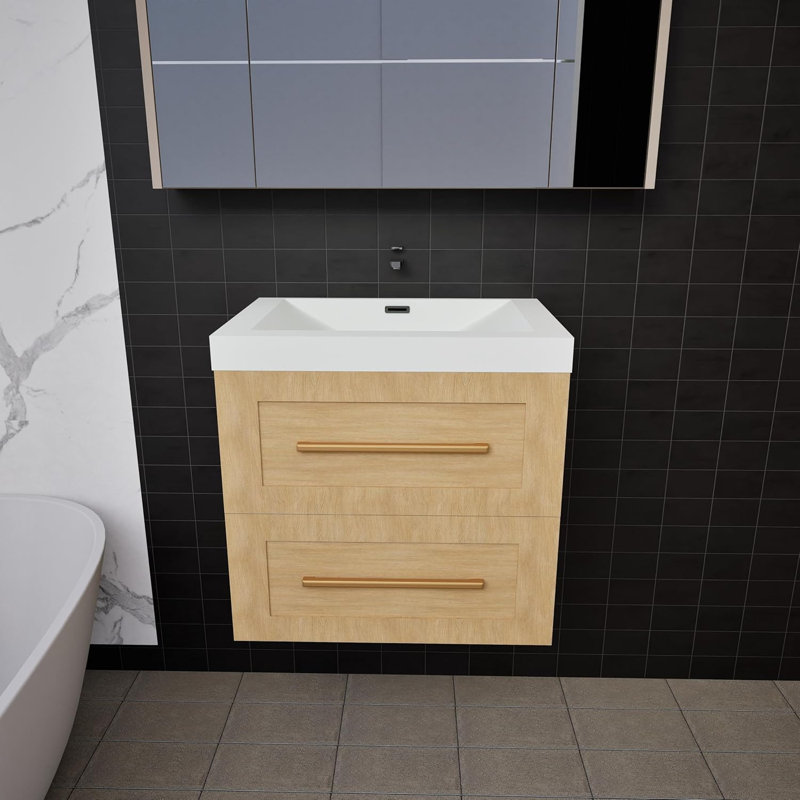 Ensemble de meuble-lavabo simple mural 24 po 24 po, Érable clair bord de mer
