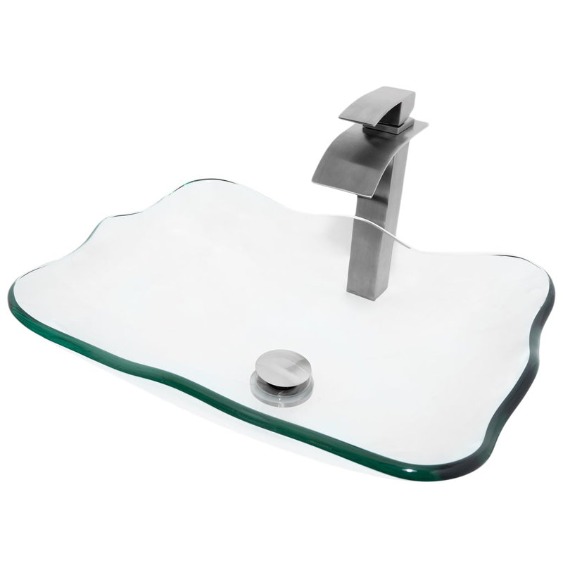 Novatto 15'' Glass Bathroom Sink with Faucet, Gun Metal