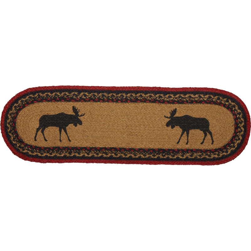 Tapis d'escalier Dorval amande / rouge cerise / noir corbeau