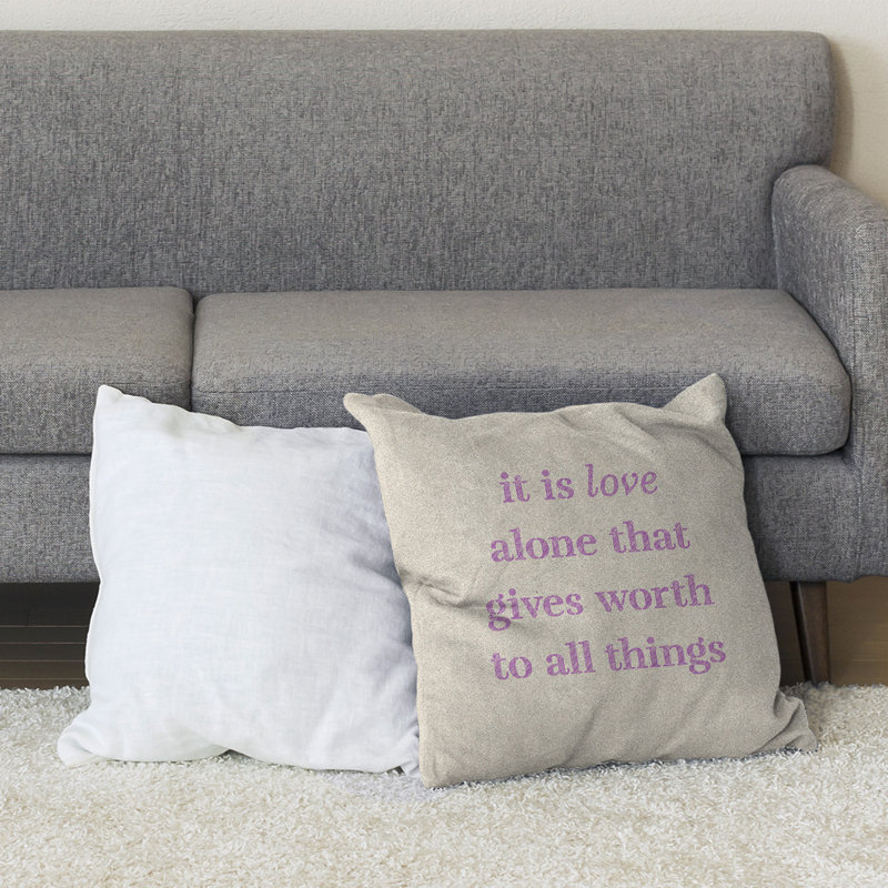 Coussin de sol amour inspirant, Blanc / violet, H 36 po x l 36 po