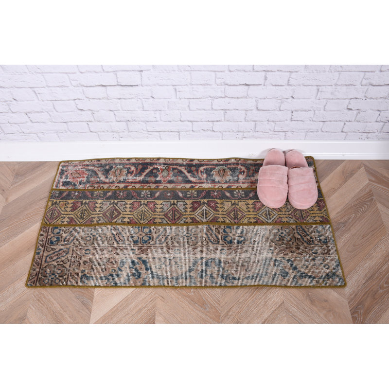 Handmade Turkish Vintage Runner Rug With Floral Antique Carpet Design For Hallway Decor And Oriental Wool Mat