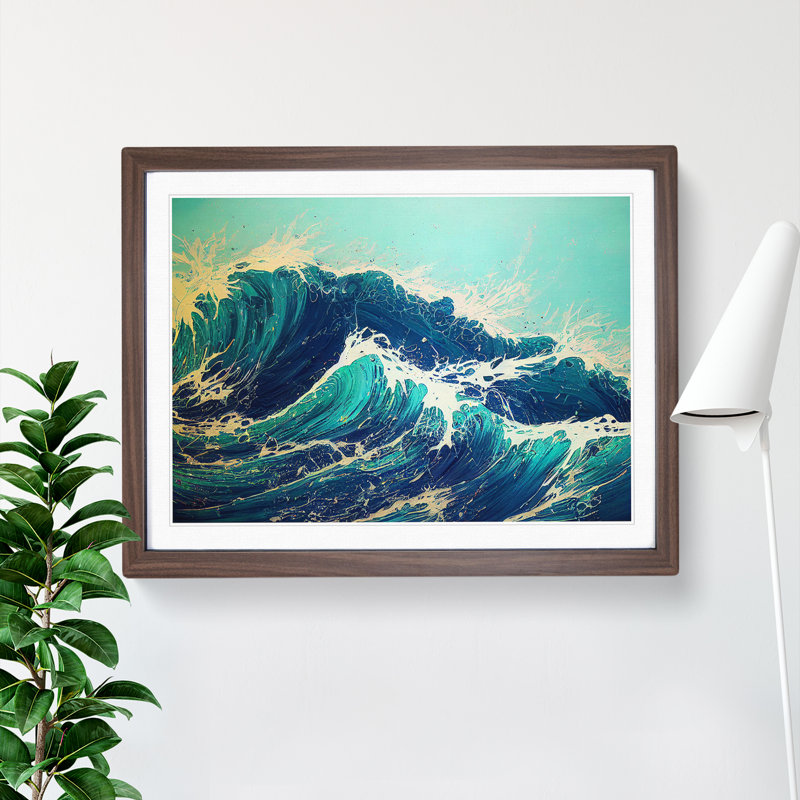 XH1022-8094X Splashed Ocean Wave Vol.2 - Single Picture Frame Painting, Walnut Framed, 46cm H x 64cm W x 2cm D