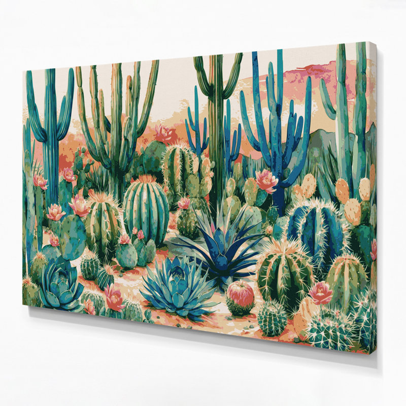 Art mural sur toile 98 "Southwestern Landscape Cactus Garden", H 11 po x l 14 po