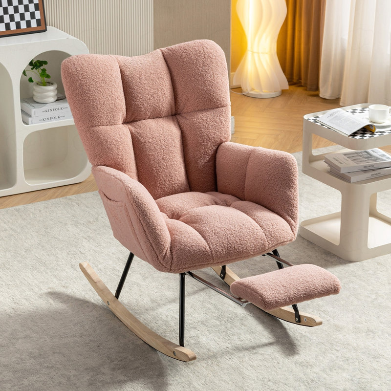 Chaise berçante en tissu avec repose-pieds Teddy, Rose