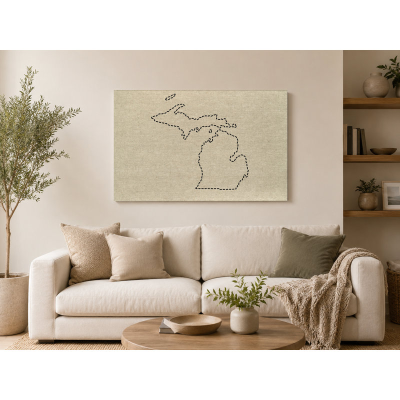 Michigan State Outline - Art mural sur toile paysage, 14" W x 11" H