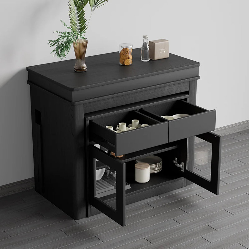 Table de salle à manger extensible moderne avec rangement, Noir