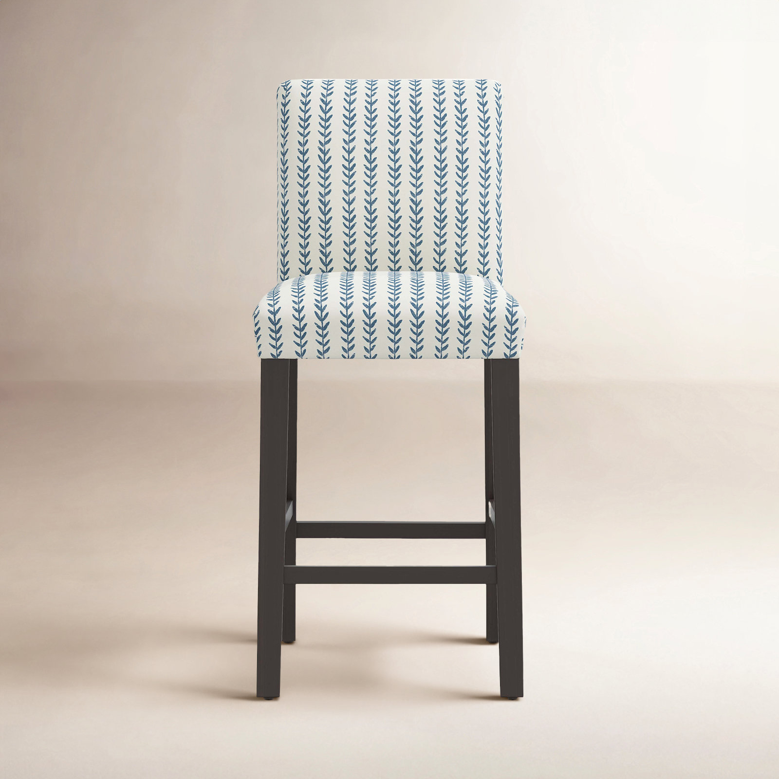 Sylva 31" Bar Stool, Bar Stool (31” Seat Height), Espresso, Vine Stripe Dusty Blue