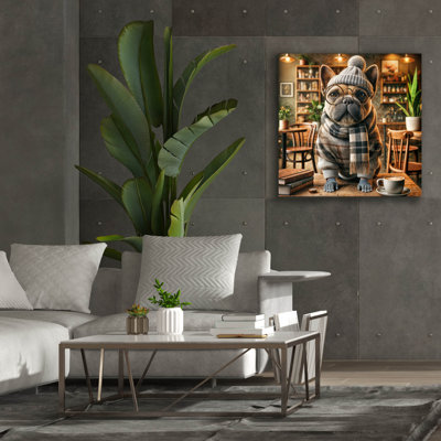 «Hipster Dog - French Bulldog» par Rey Klimt, art mural sur toile