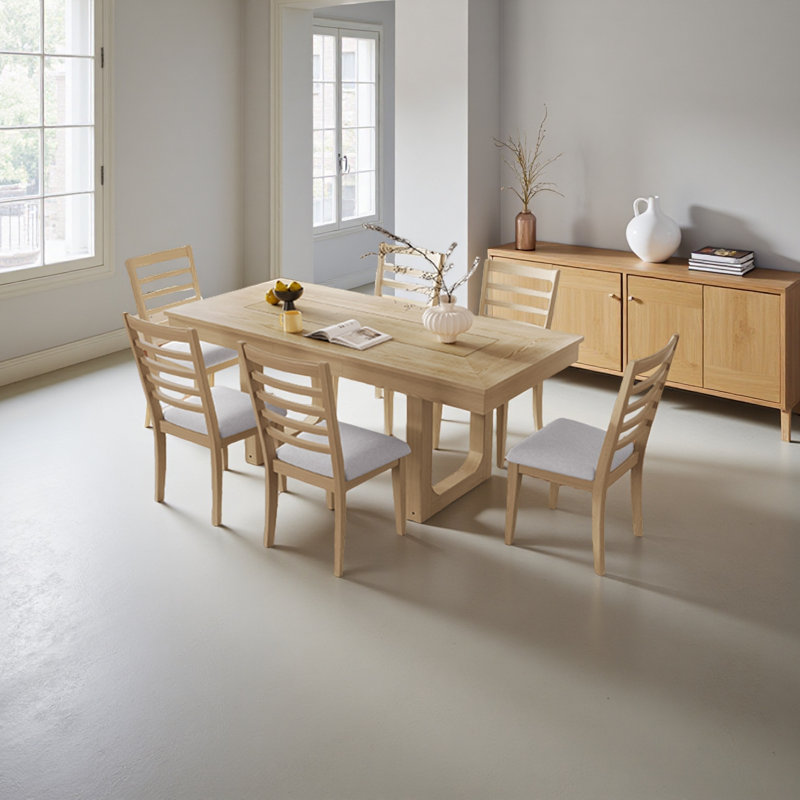 Ensemble de table de salle à manger extensible 7 pièces, table de ferme avec rallonge 18 ", table de cuisine rustique en bois 78" et chaises rembourrées 6 pièces