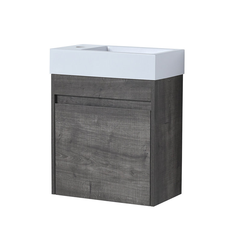 18.1'' Single Bathroom Vanity with Resin Top, Plaid Gray Oak