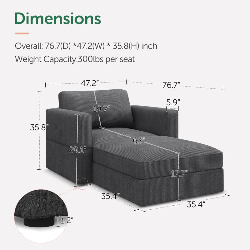 Chaise longue modulaire rembourrée avec espace de rangement Bouley, Gris