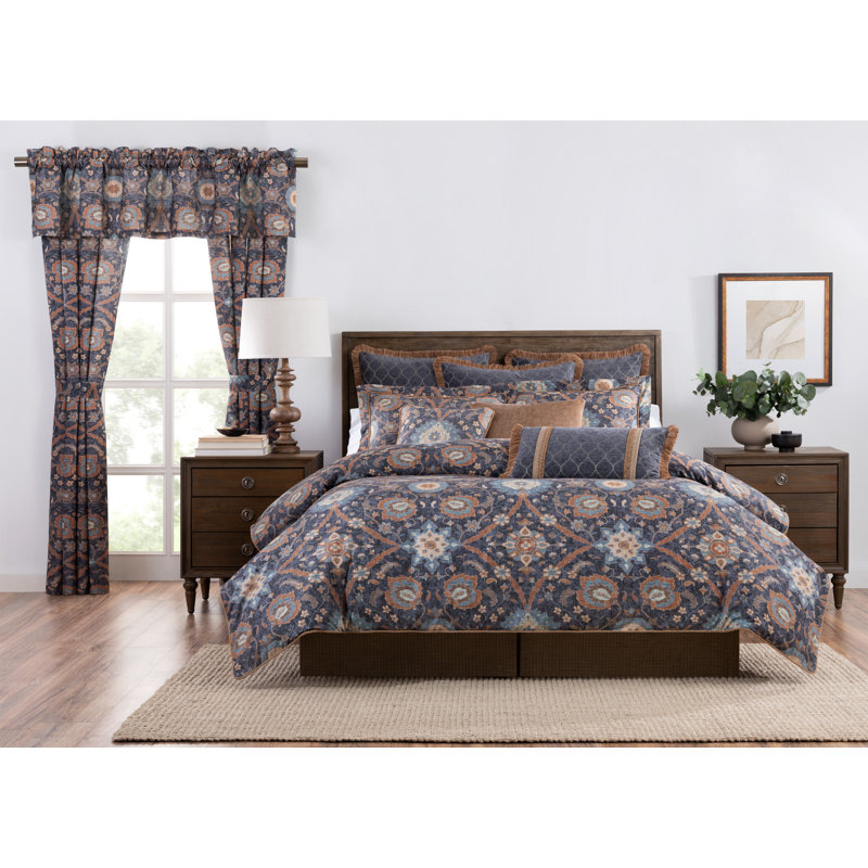 Blue Cotton Floral Window Panel Set