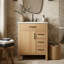 Meuble-lavabo autoportant 24 po avec lavabo en céramique, rangement rabattable et 3 tiroirs, petite salle de bain moderne