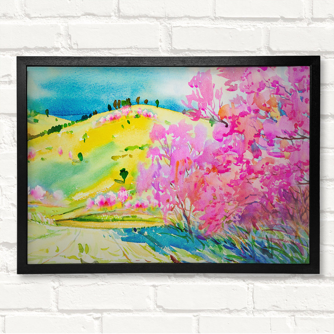 Gerahmtes Leinwandbild Pink Blossom Hilltops