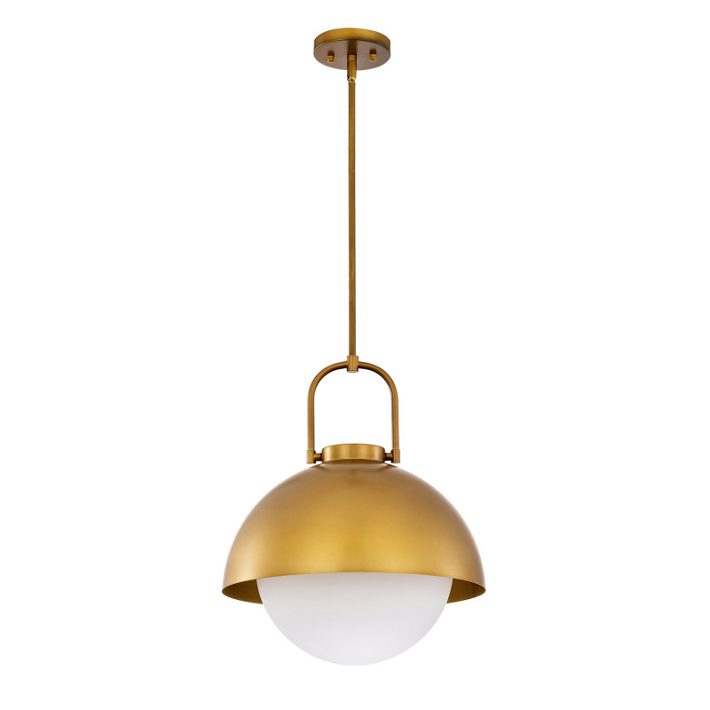 Luminaire suspendu moderne à 1 lumière en laiton antique avec abat-jour en verre opale pour salle à manger ou îlot de cuisine