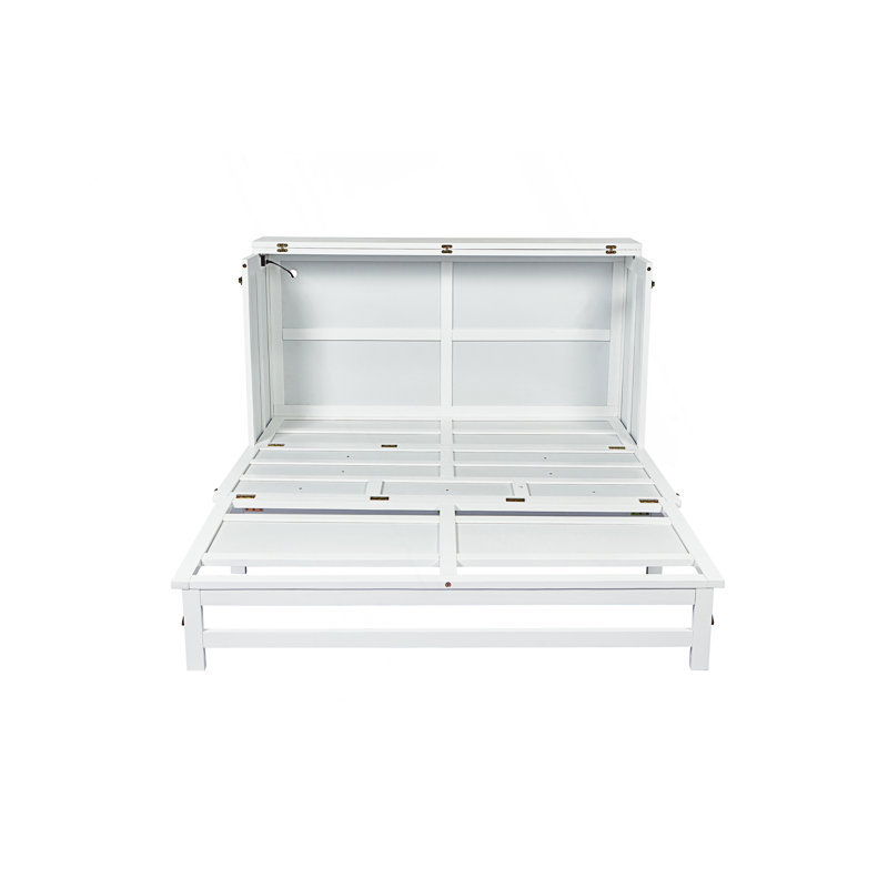 Grand lit escamotable avec tiroir de rangement et station de charge, Blanc