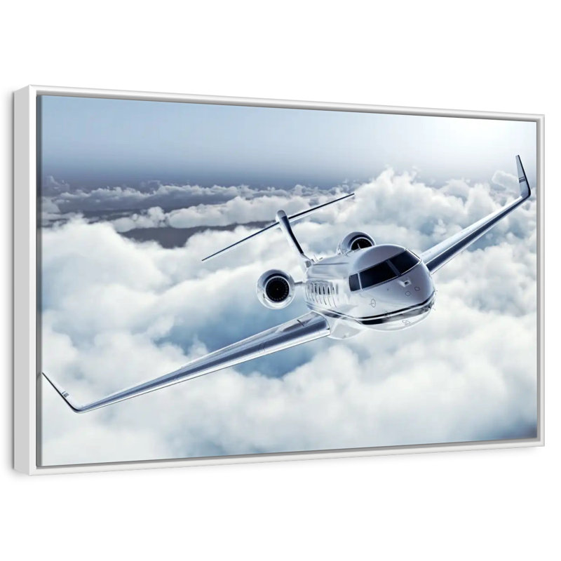 Flying Luxury Private Jet, Floating Frame White, 40" X 27"