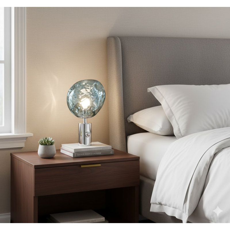 Mahalia 1 Light Silver Table Lamp With An Acrylic Distorted ORB Shade
