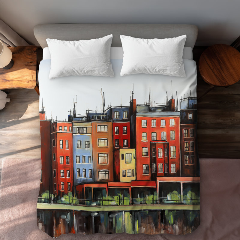 Boston Fall Colors Buildings Duvet Cover | Cities Blue Home Decor, Queen Duvet Cover